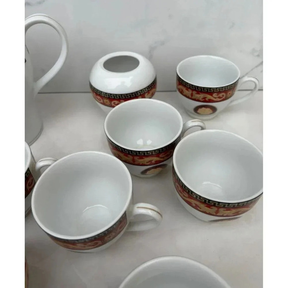 Vintage Fine Porcelain Casa Elite Home Collections Versace Style Medusa Red 11Pc - Picture 4 of 15